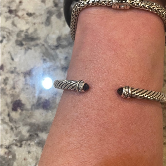 David Yurman CLASSIC CABLE BRACELET Sterling Silver Black Onyx Diamonds, 5mm - Picture 2 of 5